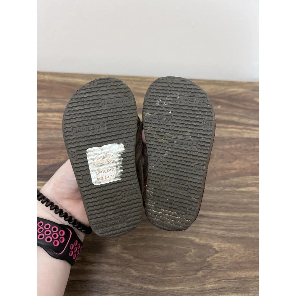 Rainbow‎ Girls Sandals,Kids Size 3-4 Leather, Braided Strap Good Condition